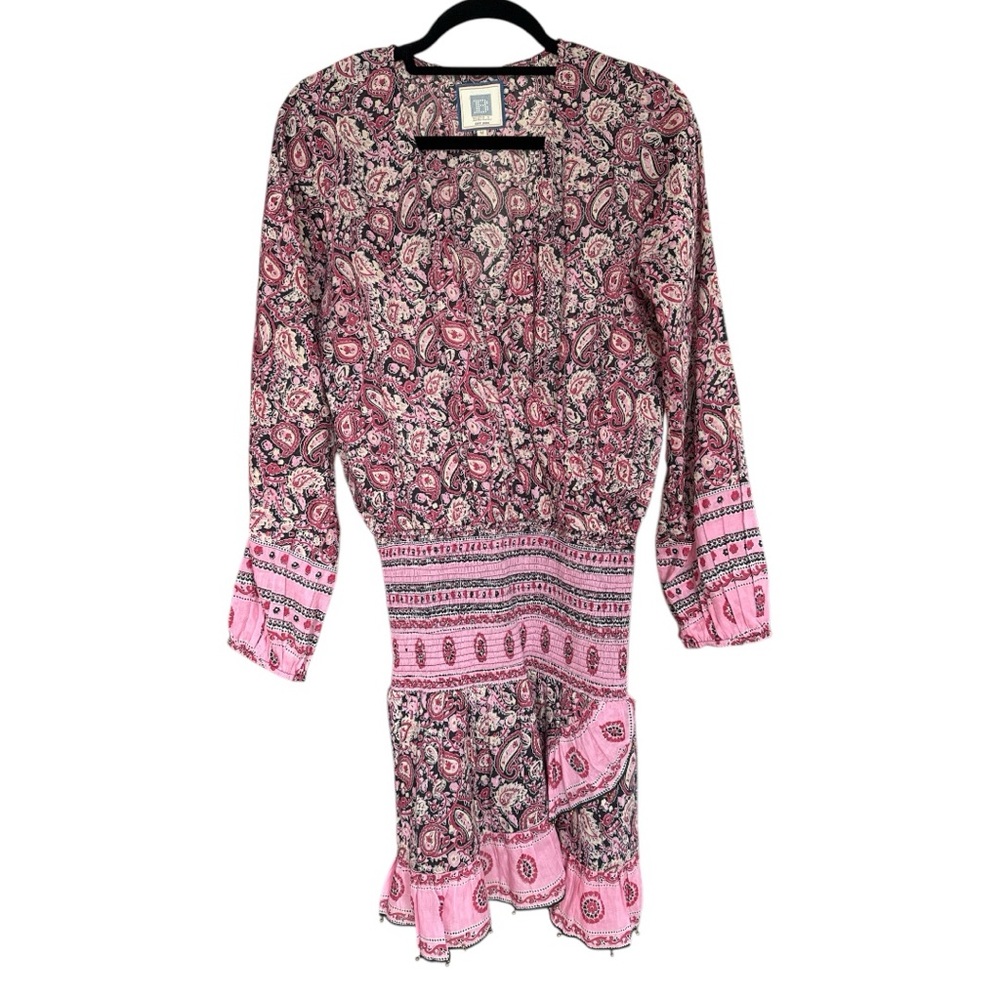 Bell Silk Cotton Voile Black/Pink Paisley Smocked
Waist Evelyn Mini Dress Med - Picture 6 of 10